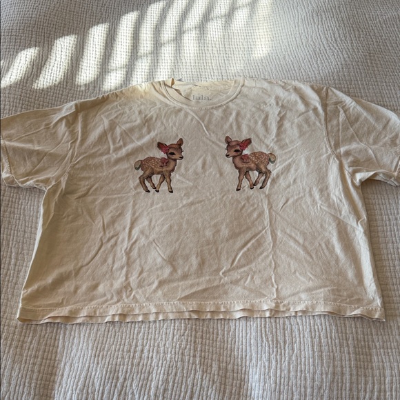 Dressed in LALA Tops - Dressed in Lala Women’s Cream Deer Print T-Shirt